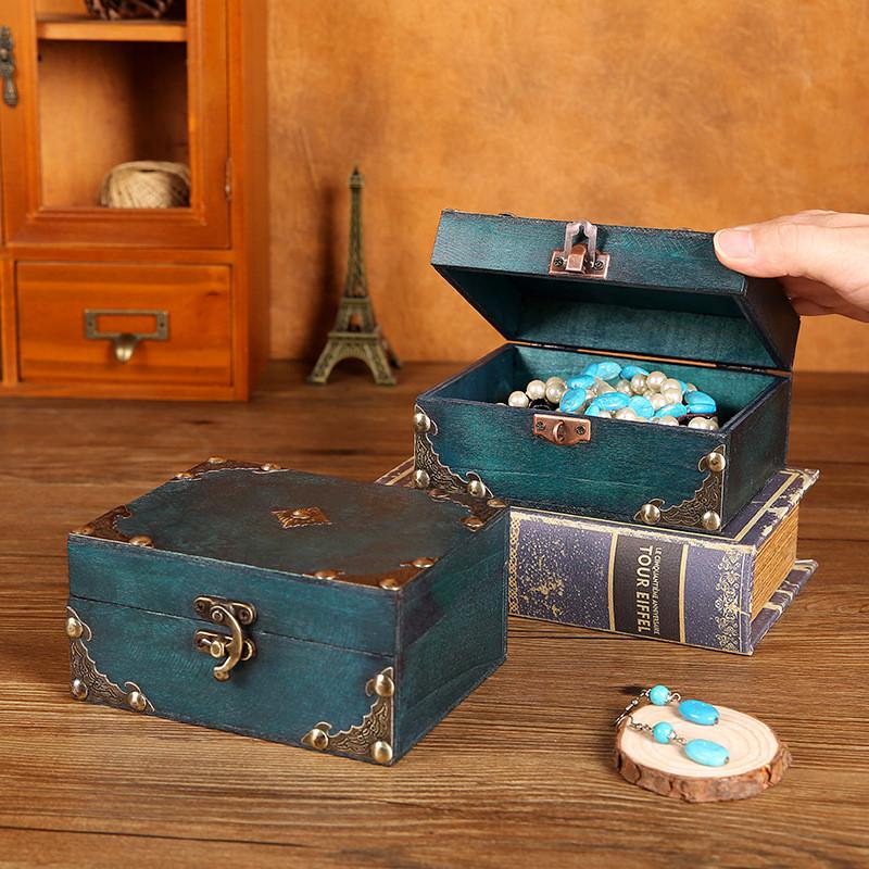 Box Jewelry Wooden With Lock Vintage Desktop Organizer For Home Decor Office