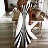 Women Plus Size V Neck Short Sleeve Black White Printed Straight Long Dress