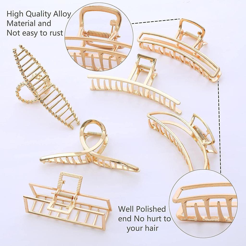 6Pcs Set Women Golden Hair Claw Clips Box Packaging Metal Shark Clip For Lady Elegant Hair Accessories