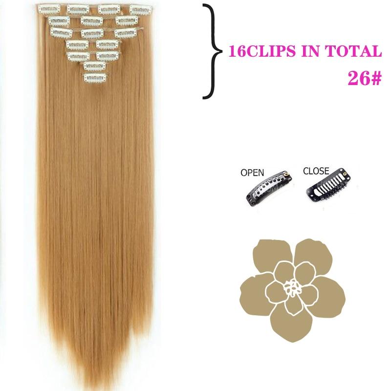 MISSQUEEN Long Straight Clip In Hair Extensions Synthetic Hair Synthetic Clips In Hair Extensions Heat Resistant 7Pcs/set 16Clips