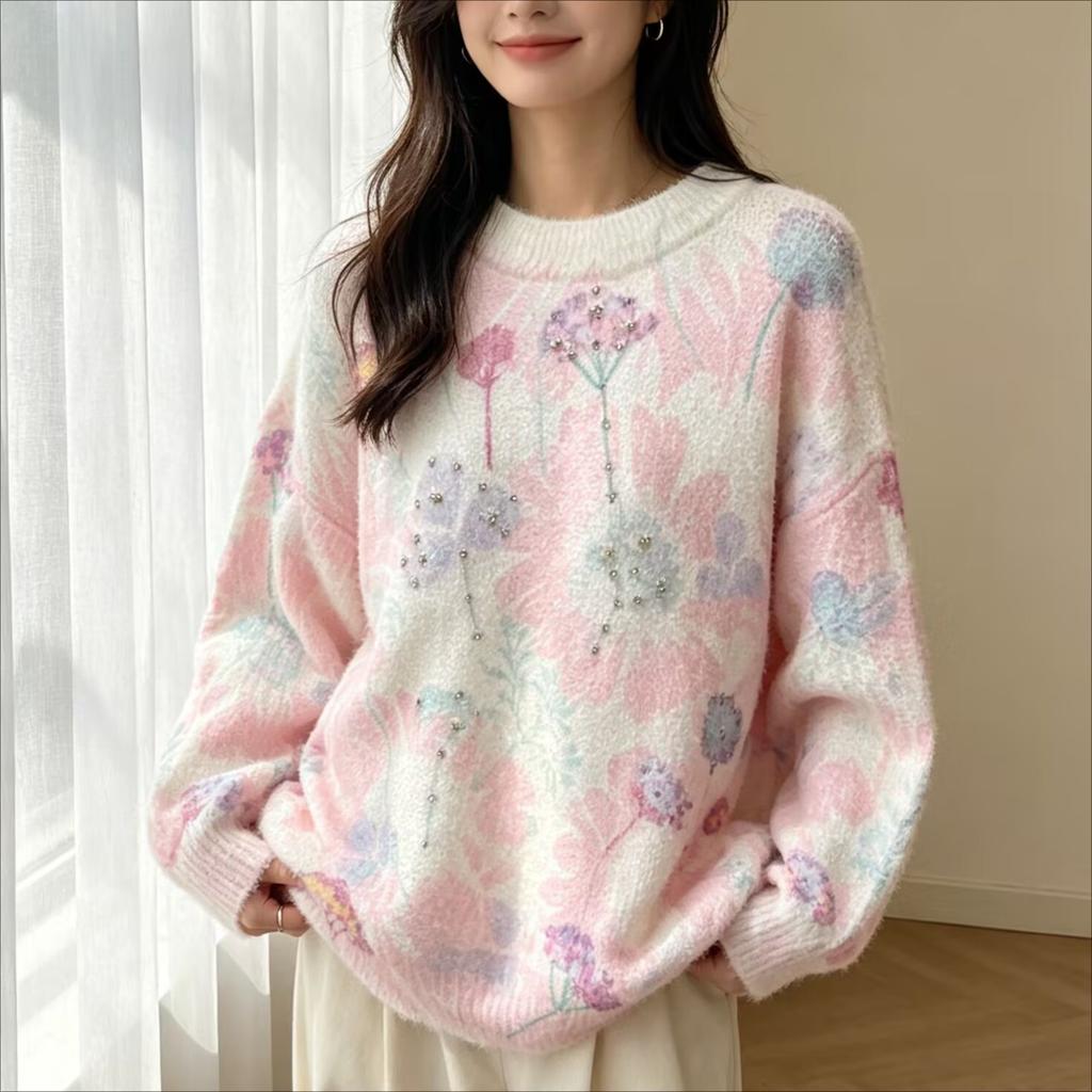 2026 Autumn Women Colorful Sweaters Knitting Basic Fashion O-Neck Style Loose Pullover Sweater