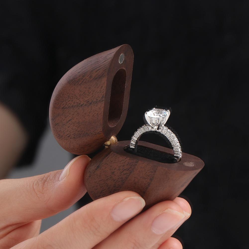 Walnut Wood Proposal Ring Case Heart Shaped Jewelry Organizer Box Gifts Wooden Ring Box  Birthday