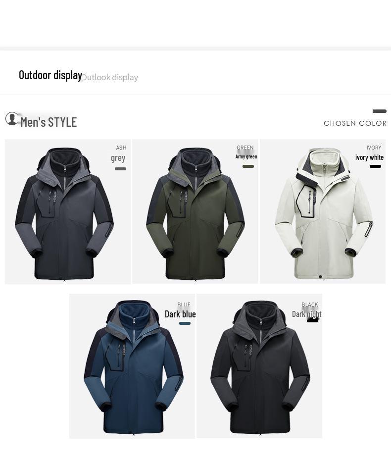 Unisex Windproof 3-in-1 Jacket, Couple Style with Detachable Liner, Two-Piece Set for Hiking, Plus Size Available