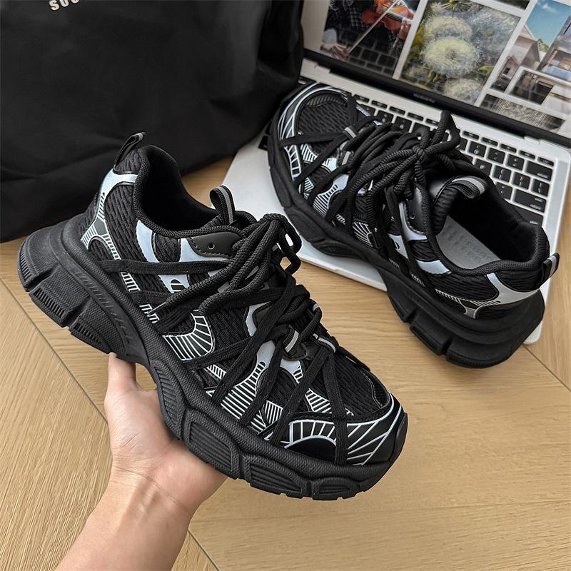 Ремешок папины кроссовки весна и лето новые легкие увеличивающие высоту толстая подошва старые дышащие кроссовки 39 чёрный