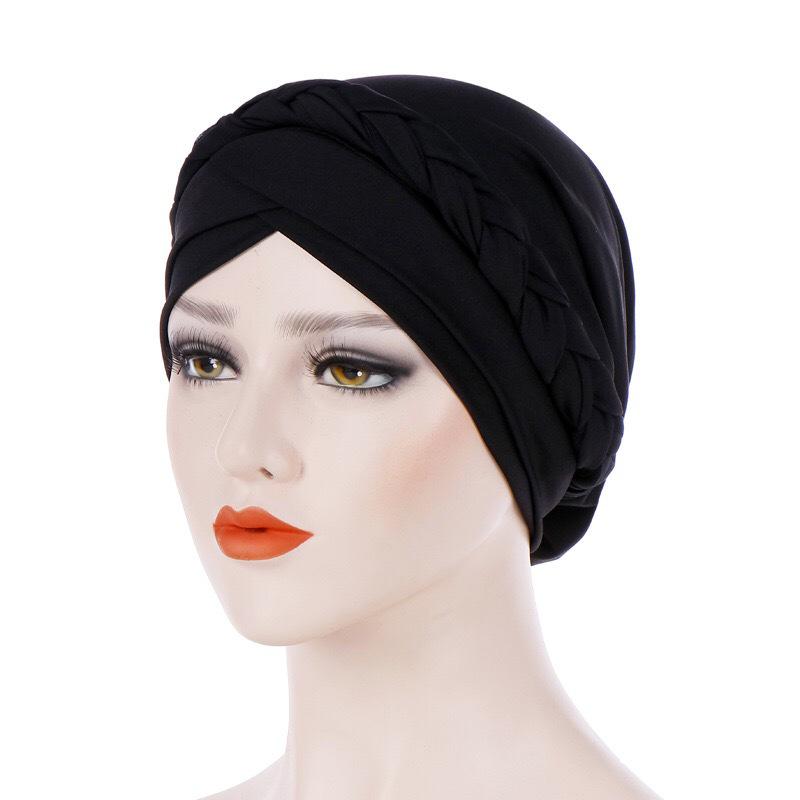 Muslim New Style Solid Color Braided Headscarf Hat, Milk Silk Indian Headscarf