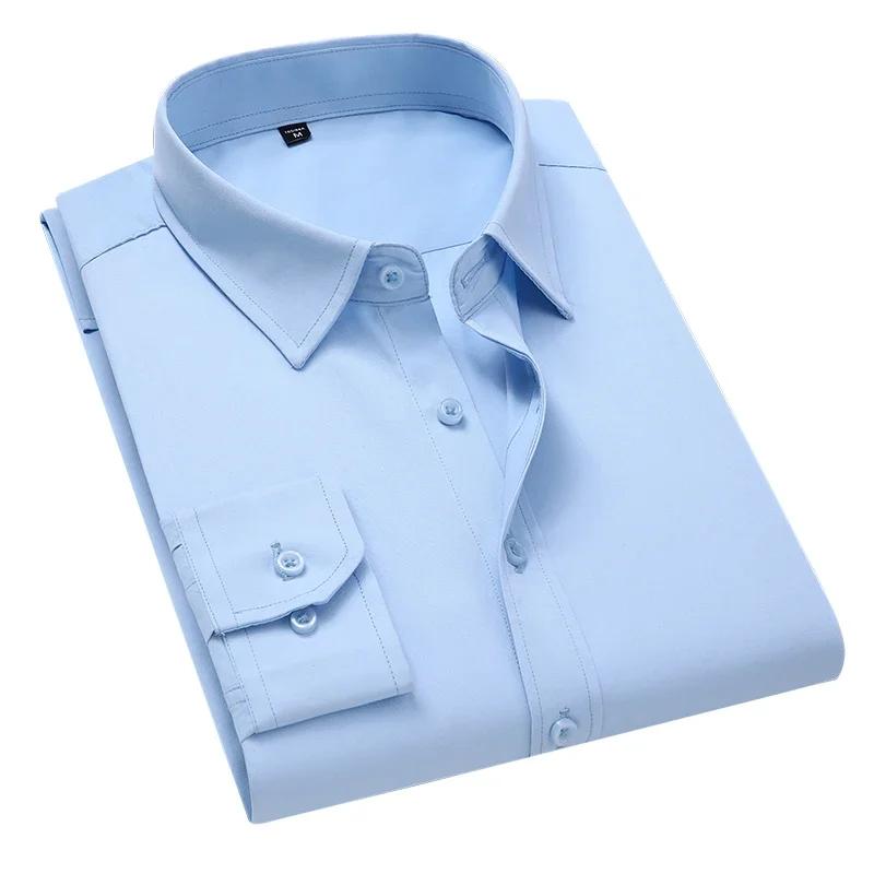 

New Plus Size 6XL 7XL 8XL White Shirt Slim Solid Color Long-sleeved Shirt Business Casual Shirt Men s Brand Classic 8XL світло-синій колір