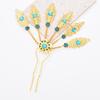 Elegant Peacock Leaf Hairpin Alloy Rhinestone Hair Stick Thai Ethnic Hair Ornament Hairpieces Leaf Hair Accessory