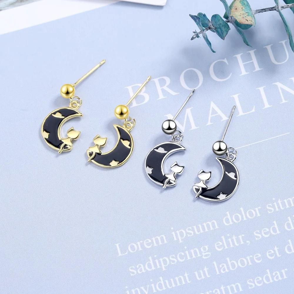 Cute Female Earrings  Sterling Silver Drop Glue Moon with Unique Cat Earrings for Women Wedding  Girls Gift Bijoux