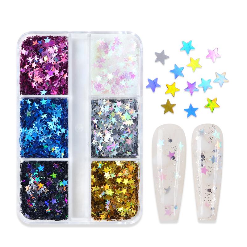 Nail Charms Laser Star Nail Sequin Colorful Nail Charms Mix 3D Thin Sheet Nail Art Decoration For Gel Manicure Diy Nail Supplie