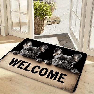 French Bulldog Welcome Mat Cute Cartoon Dog Non-slip Machine Washable Floor Rug for Kitchen Laundry Room New Year Home Decor