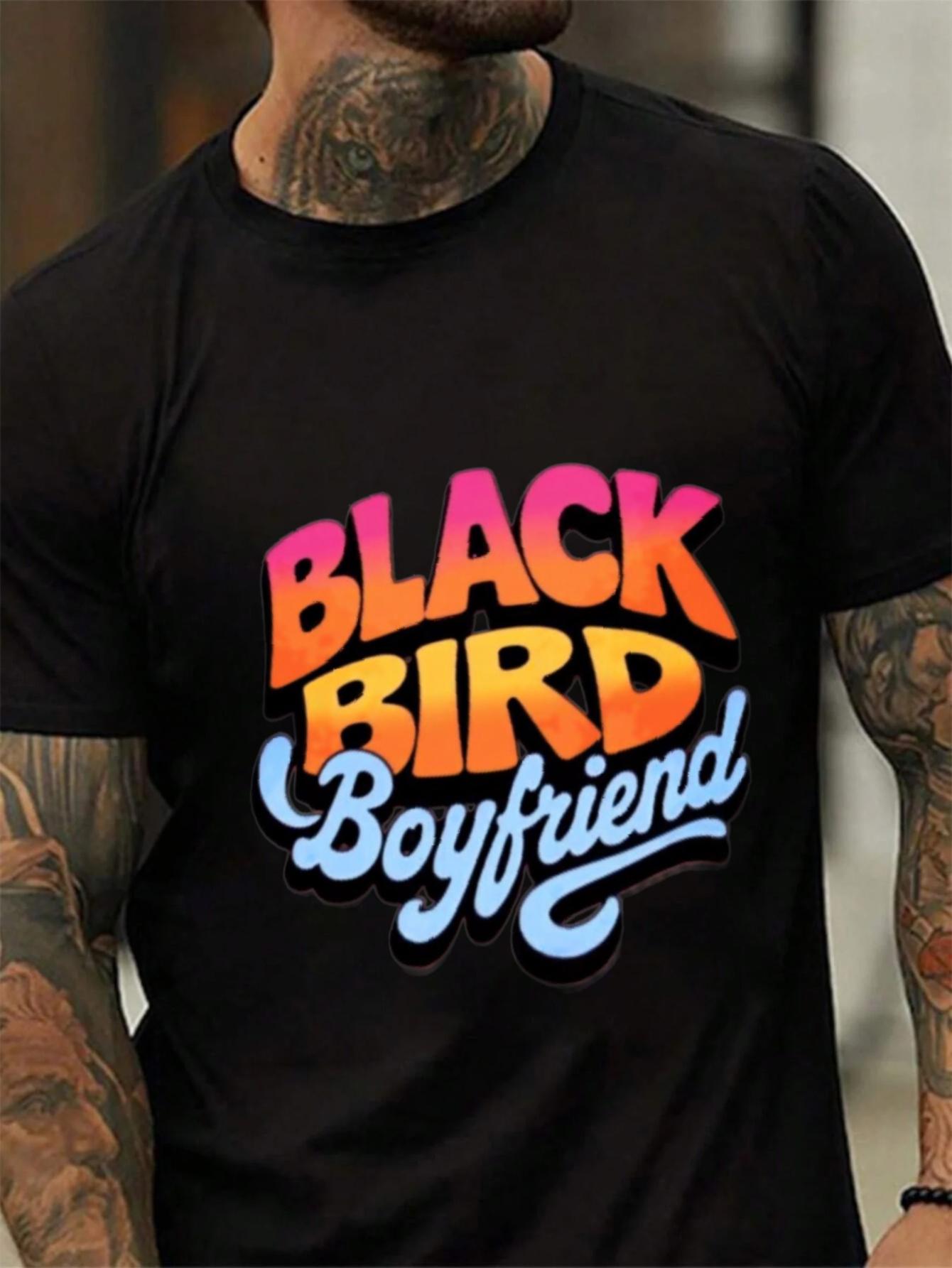 

Mens TShirt White Black Bird Boyfriend Printed Pattern Text High Quality Cotton 4XL
