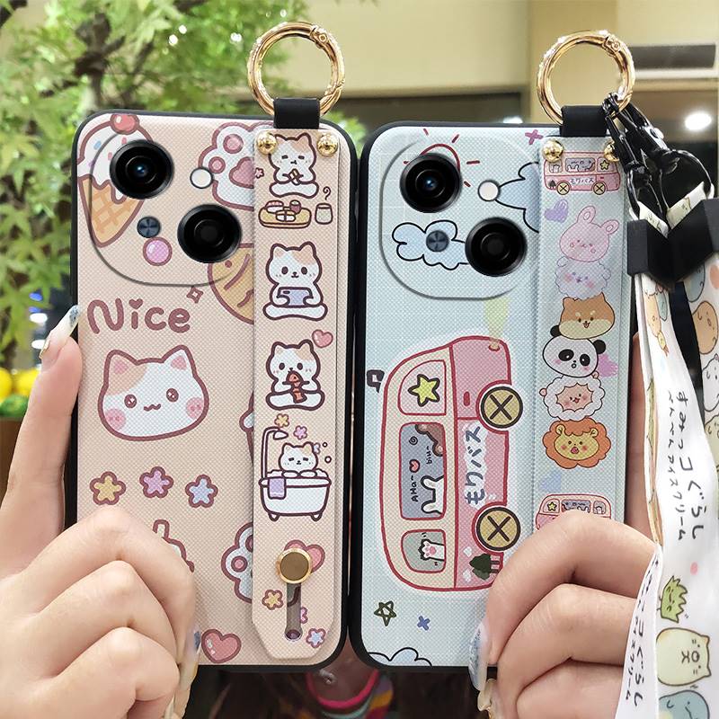 Silicone Ring Phone Case For Tecno POP9 4G/Spark GO 1/KL4 Cute Kickstand Wristband Soft case Waterproof Wrist Strap