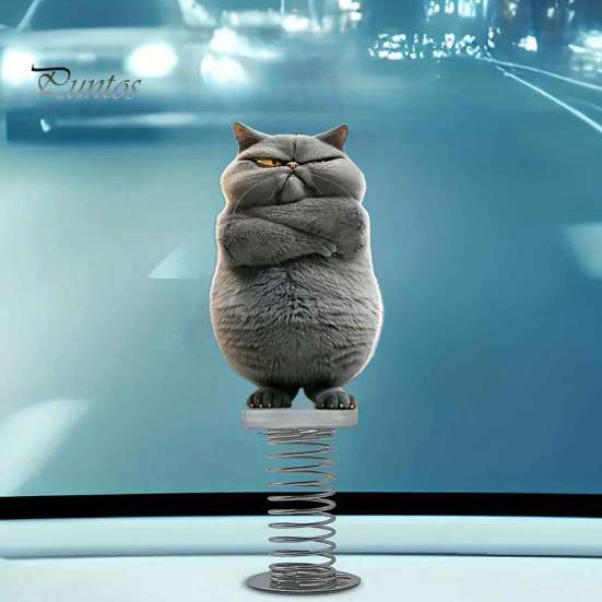 Durable Acrylic Car Ornament Gifts Cute Cat/Dog Dashboard Ornaments, 2D Flat Decorations Spring Swaying Ornaments with Self Adhesive Swing Base