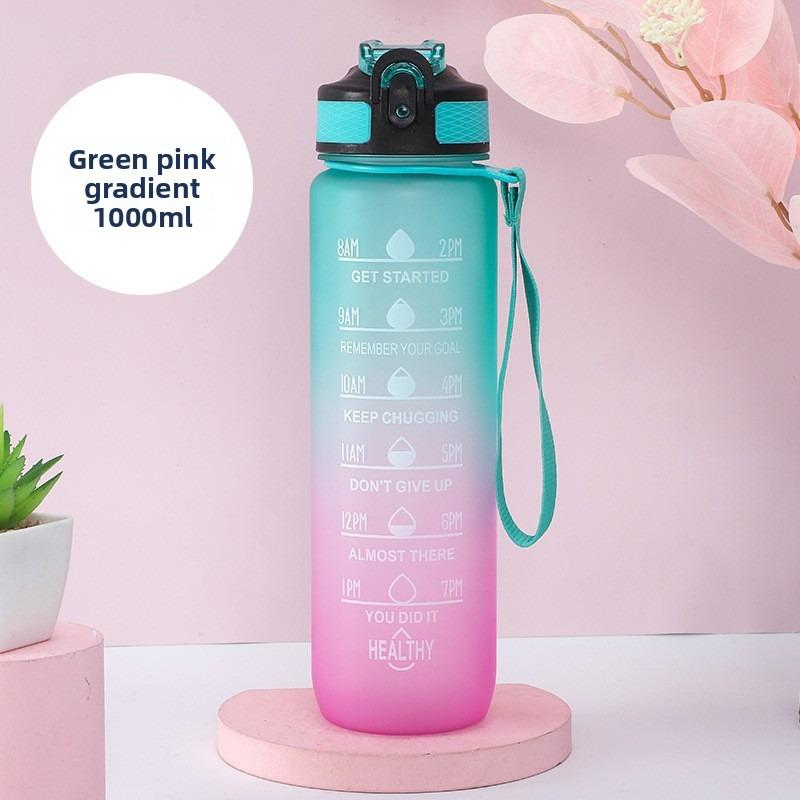 Plastic Sports Water Cup, Large Capacity 1L Outdoor Gradient Color Straw Space Water Cup