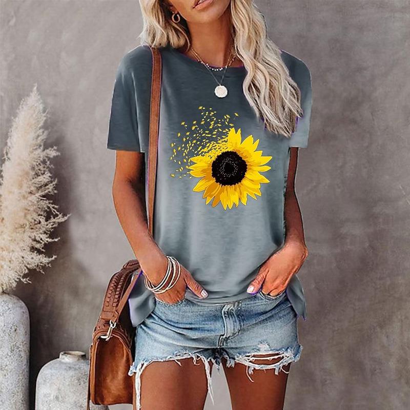 JPNTKY Women s Fashion Casual O-Neck Short Sleeve Blouses & Shirts S