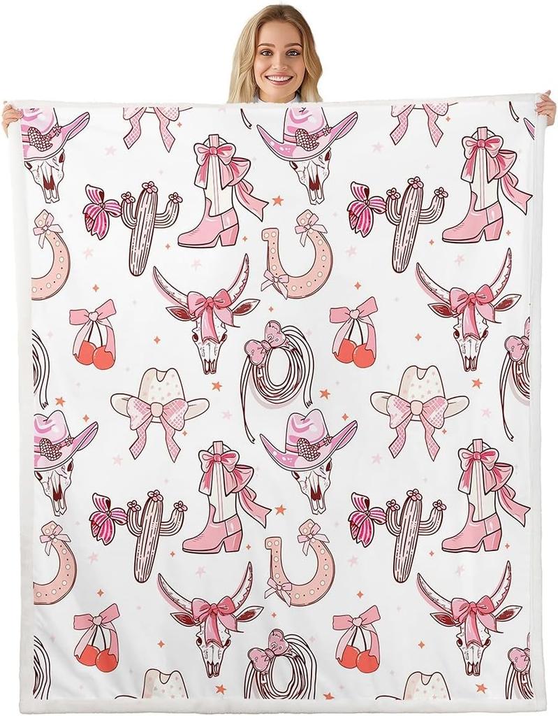 Cowgirl Fleece Throw Blanket with Western Boots Pink Bow Fairy Tale Princess Decor Soft Flannel x Inch for Adults Teens