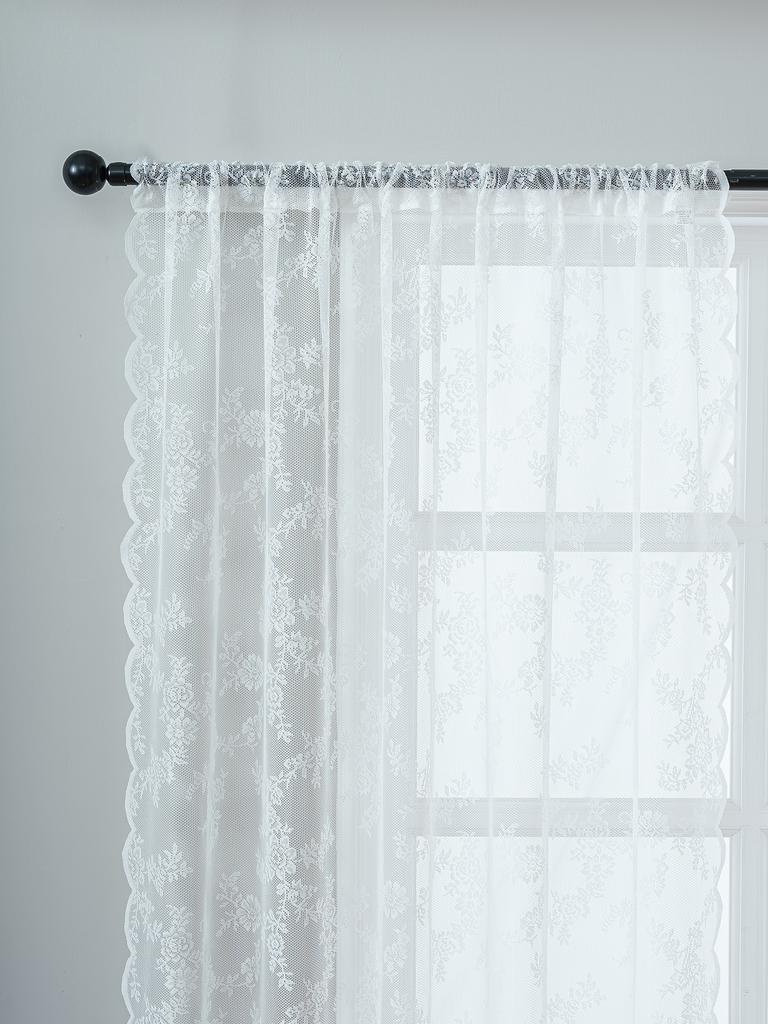 1PC White Romantic Lace Curtain Sheer for Living Room Bedroom Bay Window Rose Floral Design Country Style Window Treatment