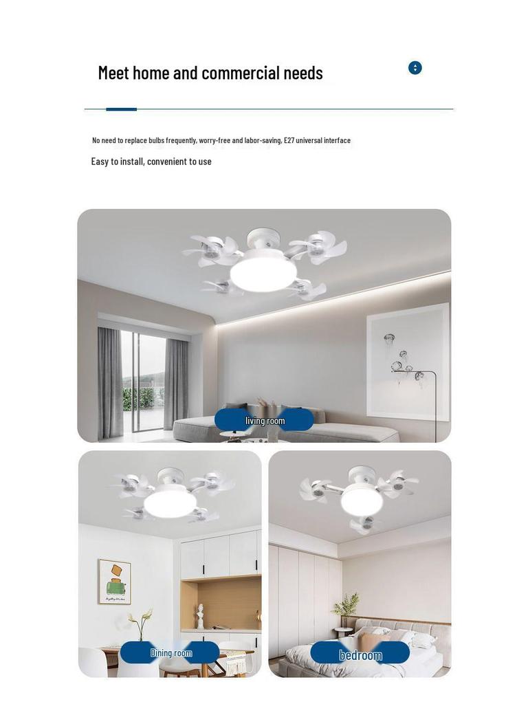 Nordic Silent High-Power E27 Ceiling Fan Light for Living Room or Restaurant