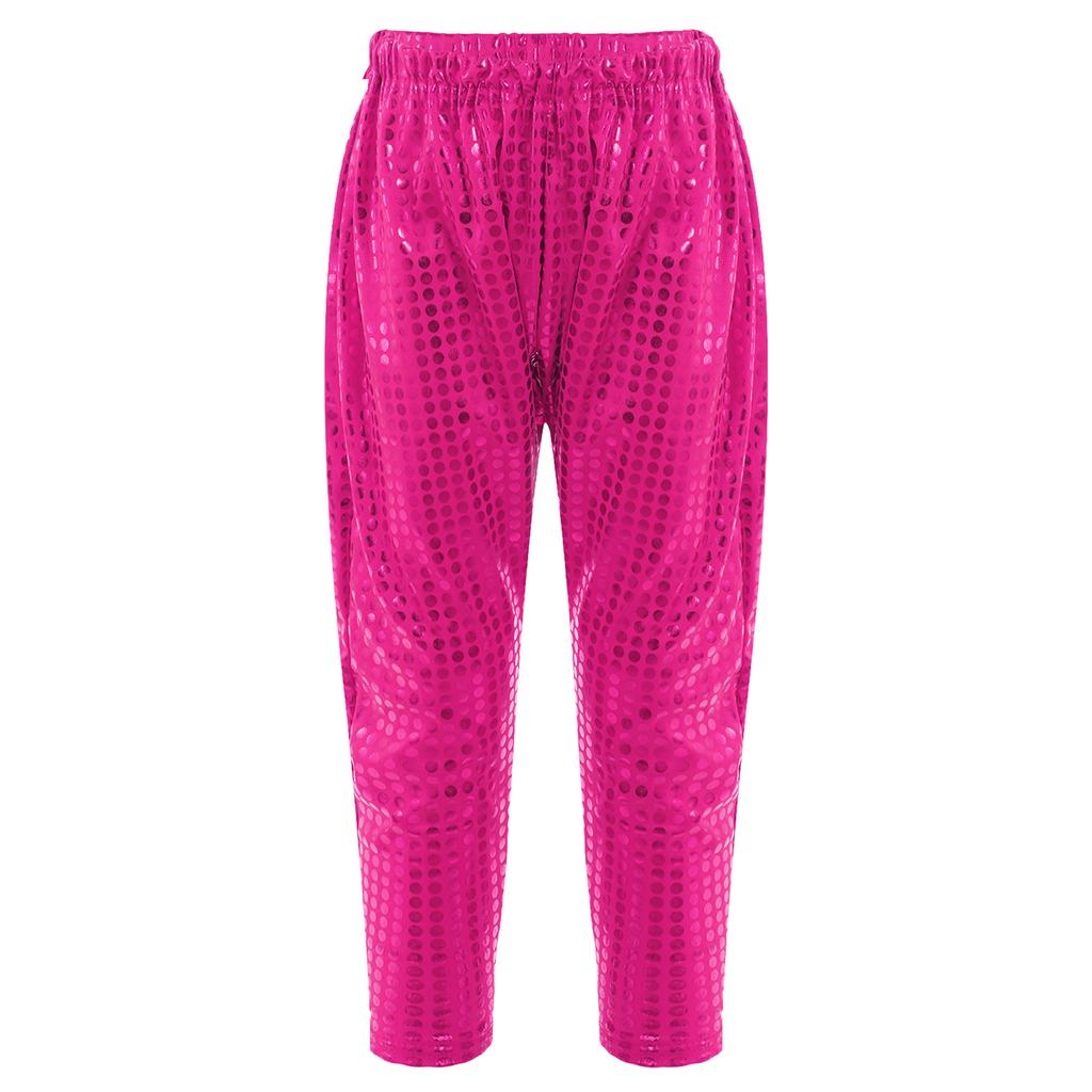 Pantaloni Street Dance Unisex per Bambini Vita Elastica Pantaloni a Carota Pantaloni Harun Pantaloni da Performance con Paillettes Lucide