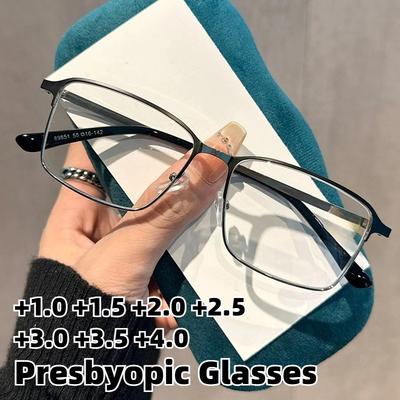 Metal-Frame Anti-Blue Light Presbyopia Glasses Ultra-Lightweight High-Definition Reading Eyewear with Spring-Loaded Temples