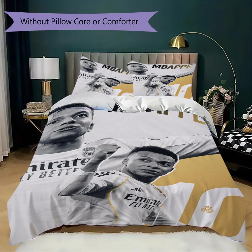 Kylian Mbappé Pattern Bedding uilt Set uilt Cover Pillowcase Home Decoration Birthday Gift (1 * duvet cover + 2 * pillowcase without core)