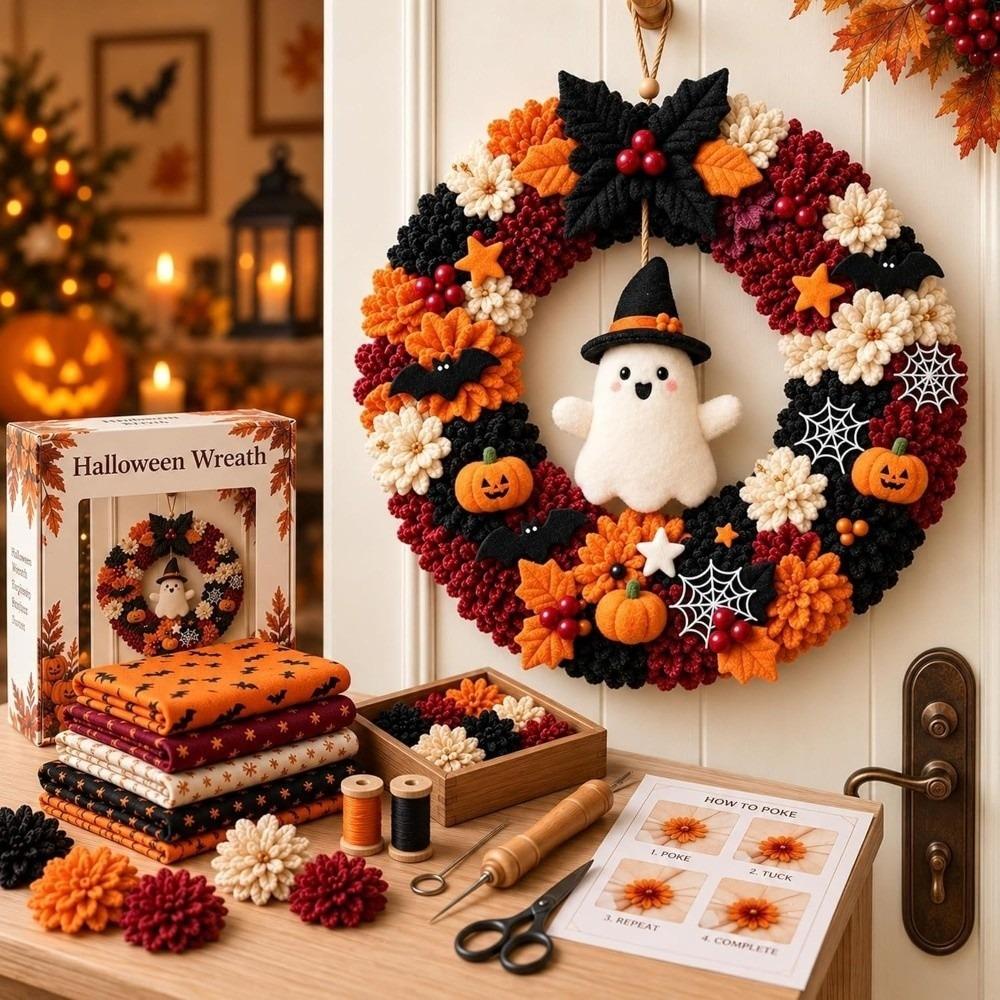1 Set 3D Layered Texture 3D Fabric Wreath Lightweight Handmade Stuffed Wreath  Home Decoration