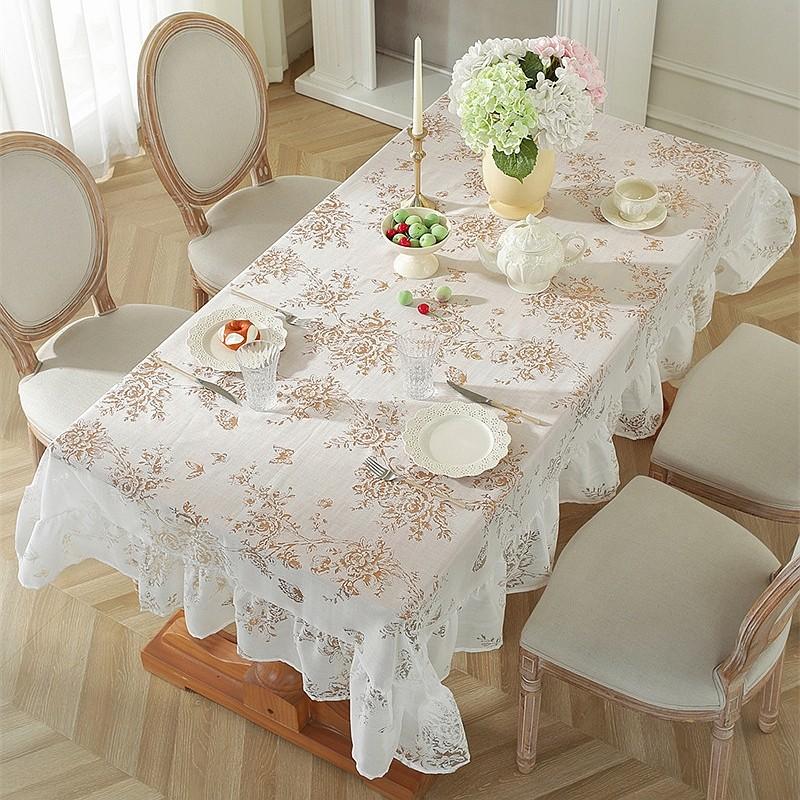 French Cutout Lace Tablecloth, Retro Romantic White Cut Flower Design Ruffle Tablecloth, Wedding Decoration, Cabinets Cover