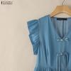 ZANZEA Women Elegant V-Neck Casual Ruffles Short Sleeve Summer Dress