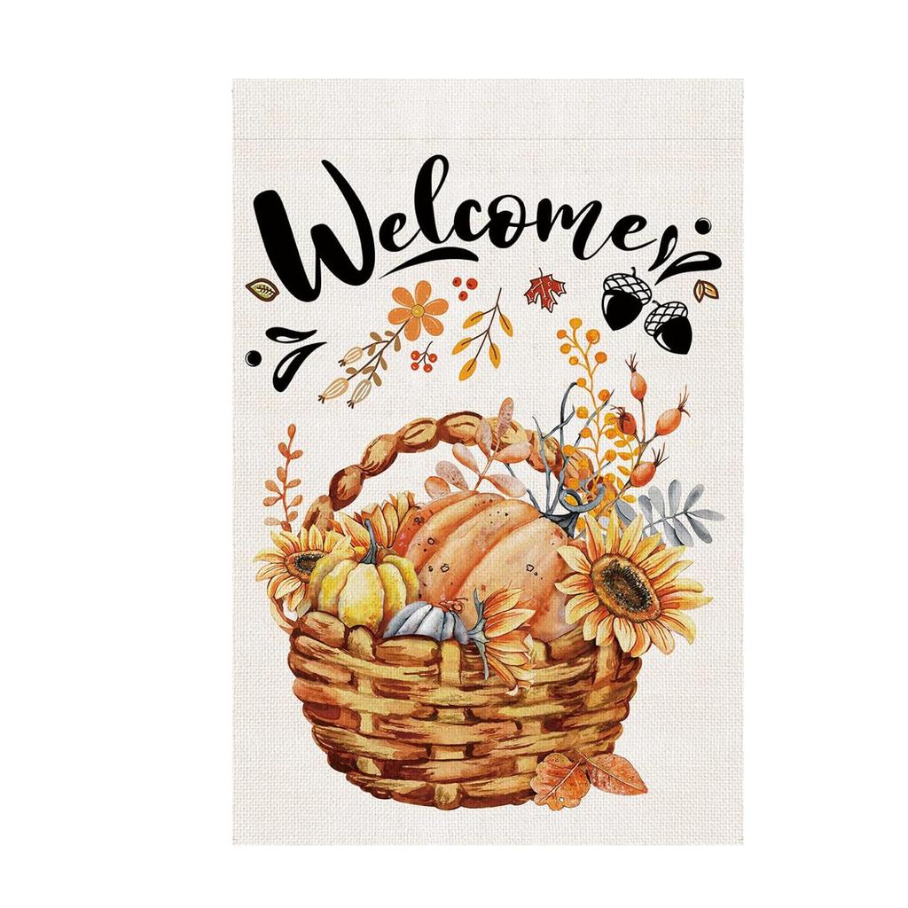Double Sided Thanksgiving Pumpkin and Maple Leaves Garden Flag 45 by 30 Cm Seasonal Decorative Banner for Outdoor Indoor Use