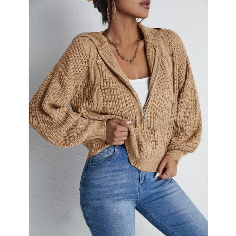 Women S Fall Winter Hooded Waffle Knit Cardigan Sweatshirt Versatile