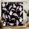Halloween Shower Curtain Black White Ghost Pink Bat Stars Funny Cartoon Spooky Scary Horror Happy Halloween Holiday Fabric