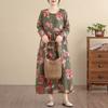 DIMANAF New 2026 Women Vintage Plus Size Spring Summer Long Dress Loose Oversize Long Sleeve Maxi Floral Print
