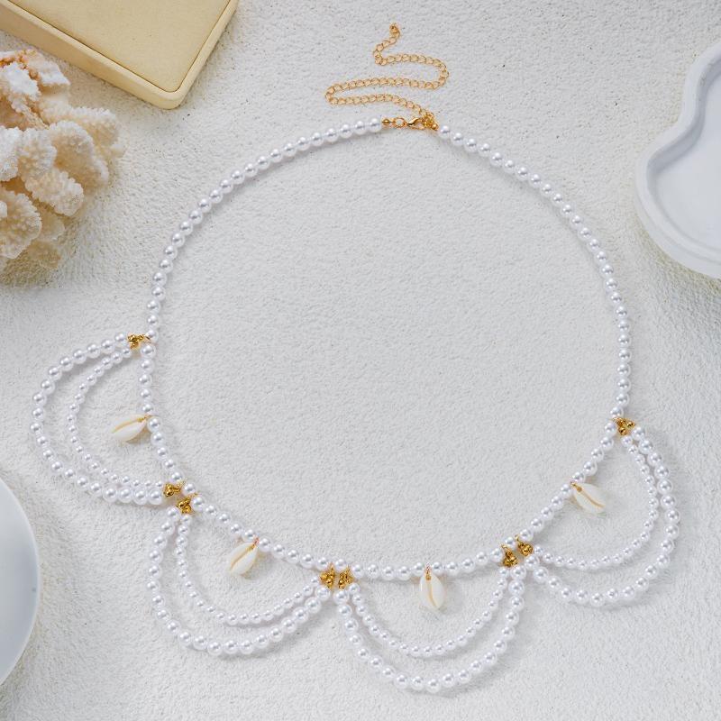 Boho Imitation Pearl Multi Layer Body Chain Beaded Shoulder Chain for Women Beach Vacation Daily Wear Jewelry