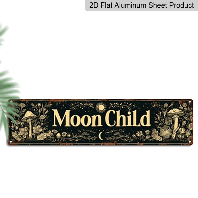 

3.94 X 15.74 Inches Aluminum Decorative Sign - 2D Flat, 1pc A Single Moon Child Metal Wall Decoration Sign, Featuring A Mystical Vintage Gothic 40cm x 10cm