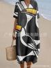 New Loose Casual Comfortable V-neck Digital Printing Pleated Large Version Dress
