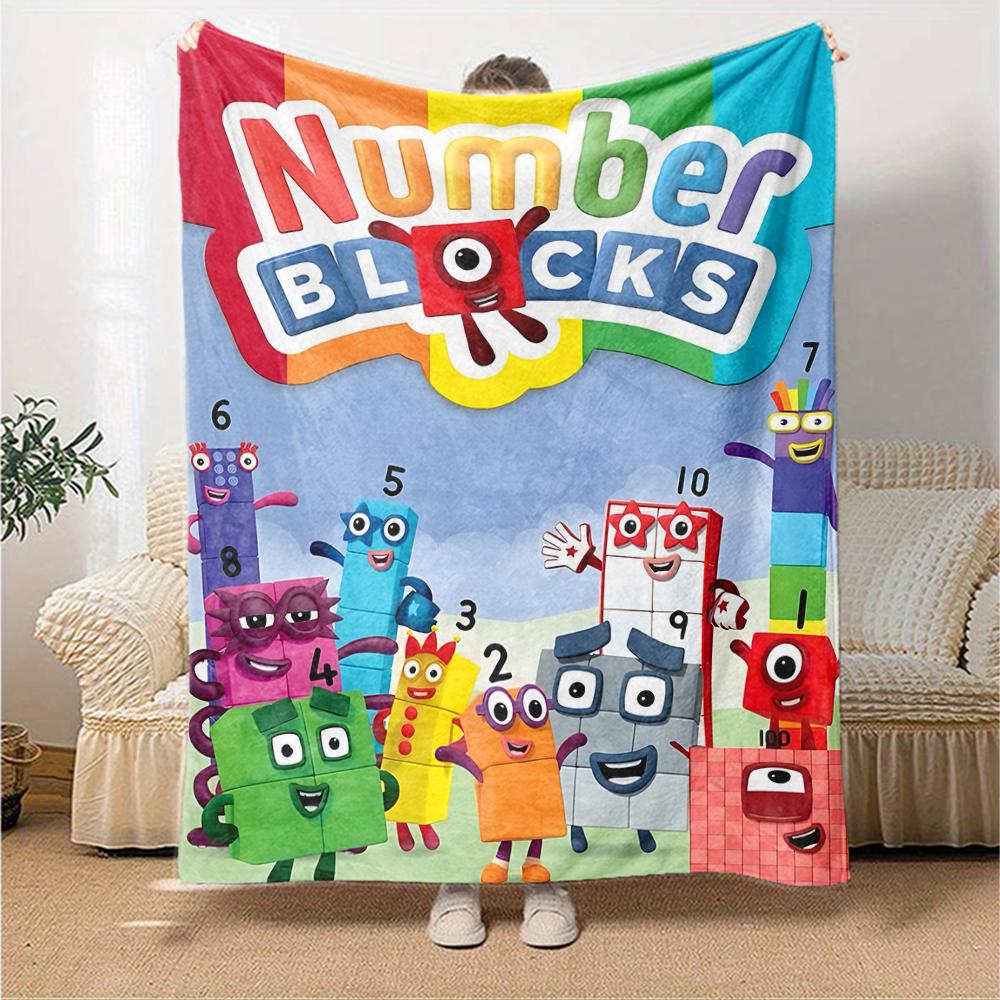 1pc 3D-Number-Blocks-Cartoon Blanket, Gift, for Men and Women, Soft Blanket, Good for Sofa Bed Couch Travel, Lightweight Flannel Blanket