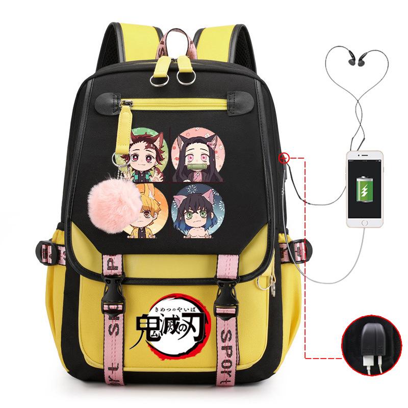 Ghost Annihilation Blade Grade 3-6 Junior High School Student High School Student School Bag Strap USB Multifunctional Backpack