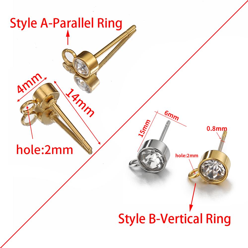 100pcs/20pcs 4mm Stainless Steel Ear Studs Rhinestone Earring Posts with Loop Rings for Earrings Jewelry Making DIY Wholesale