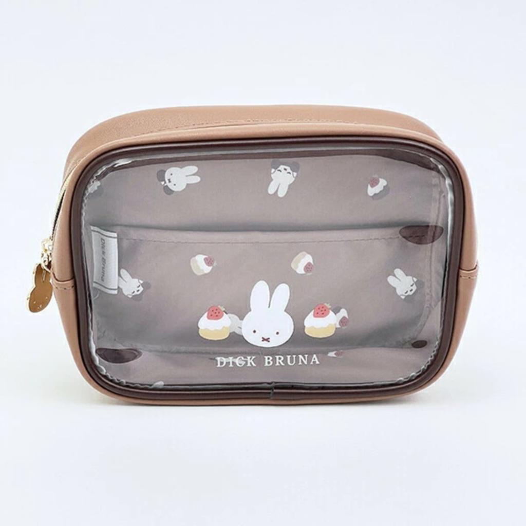 Kawaii Miffy Rabbit Makeup Bag Cartoon Miffy Rabbit Leather Semi-Transparent Girl Cute Cake Print Storage Bag