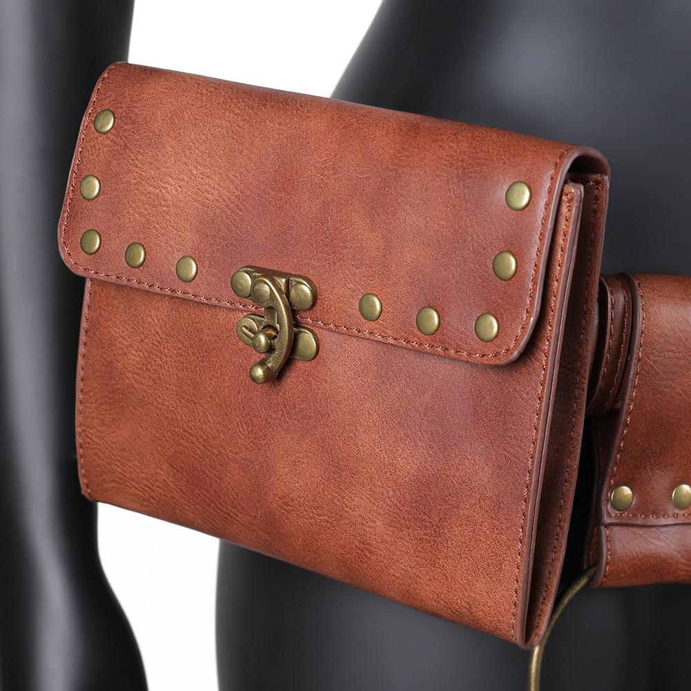 New women's Vintage Steampunk PU Leather Outdoor Mobile Phone Pouch Sports Medieval Retro Waist Bag Messenger Casual Fanny Pack