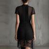 New European and American Style, Black Perspective Lace Splicing Dress, Slim and Thin, High Split Skirt Lace