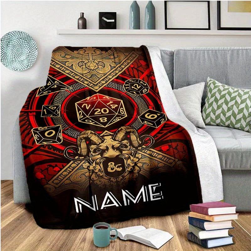Dark Dice Style Customize Your Name Blanket Warm Comfortable Soft Blanket For Chair Office Sofa Bed Sofa Office Camping Suitable For Gifting Relatives