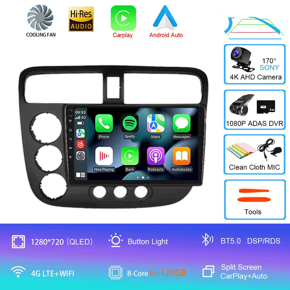 Car Radio Android 14 Carplay Auto Multimedia Player For Honda Civic 7 2000-2006 Navigation Autoradio GPS Stereo 2din Head Unit
