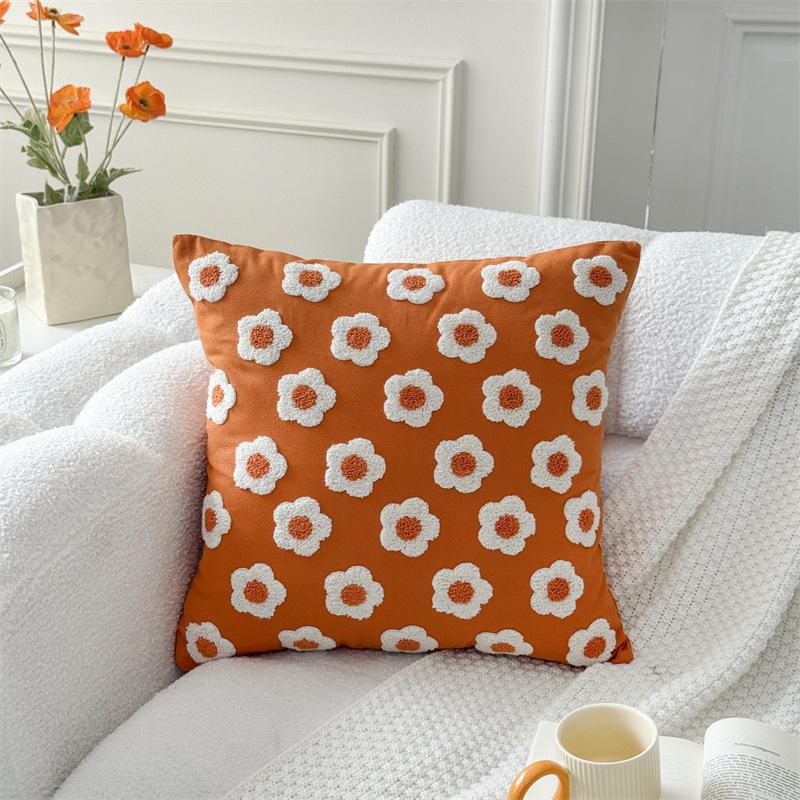 45x45CM Solid Color Square Throw Pillow Cover Light Luxury Nordic Flower Sofa Cushion Waist Cover Home Decorative Pillowcase