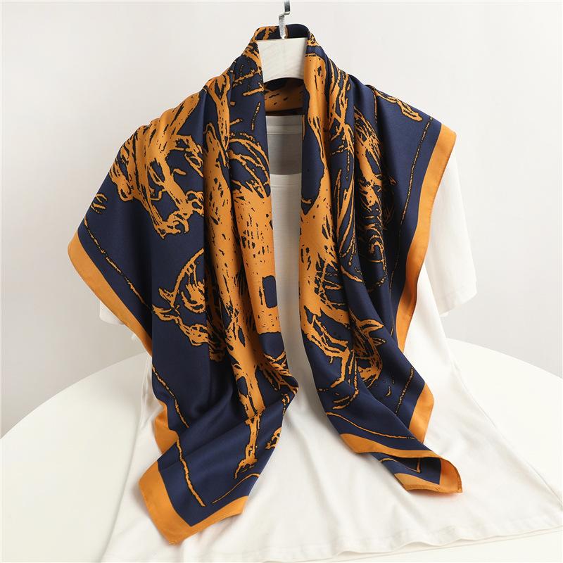 European and American style silk scarf scarf women's new shawl thin autumn and winter square scarf fashion animal horse simple scarf twill
