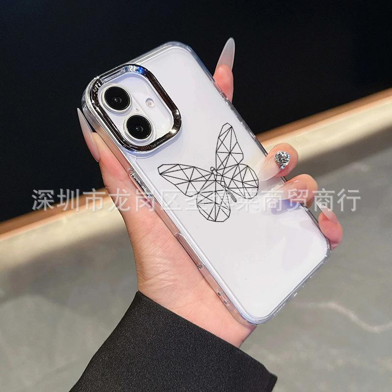Line Butterfly for iPhone15promax Mobile Phone Case Apple 16 Electroplated Photo Frame 14/13 Protective Case 17