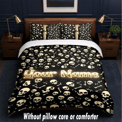 Skull Theme Custom Text Or Name 3Pcs Bedding Set,1 Flat Sheet & 2 Pillowcases Personalized Home Bedding