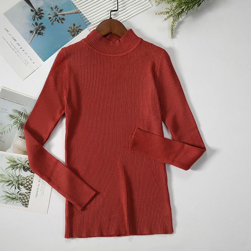 New Autumn Long Sleeve Base Knitted Sweater Women Winter Fashion Half High Collar Pullover Women Sweaters Vintage Slim Fit Solid Casual Knitwear 24970