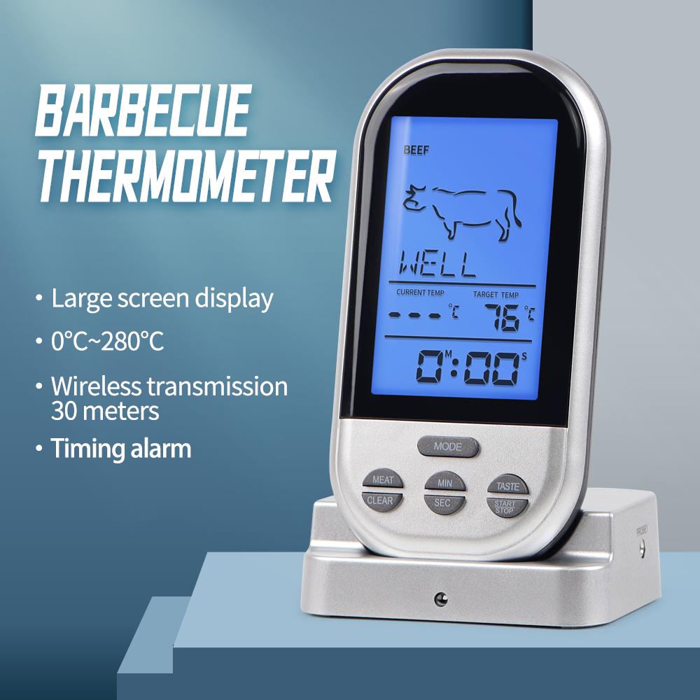 Wireless BBQ Thermometer LCD Display Oven Food Temperature Tester Smart Meat Thermometer with Waterproof Stain Steel Probe