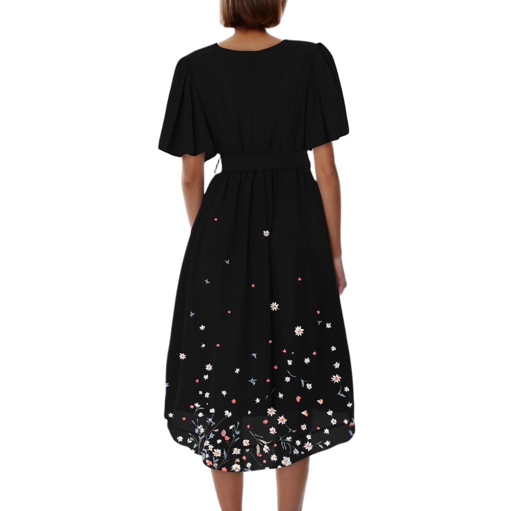 Damenmode Lässig V-Ausschnitt Kurzarm Rüschen Vintage Bedruckte Kleider